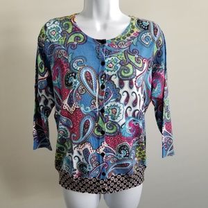 Joseph A | Cute Whimsical Paisley 3/4 Cardigan M